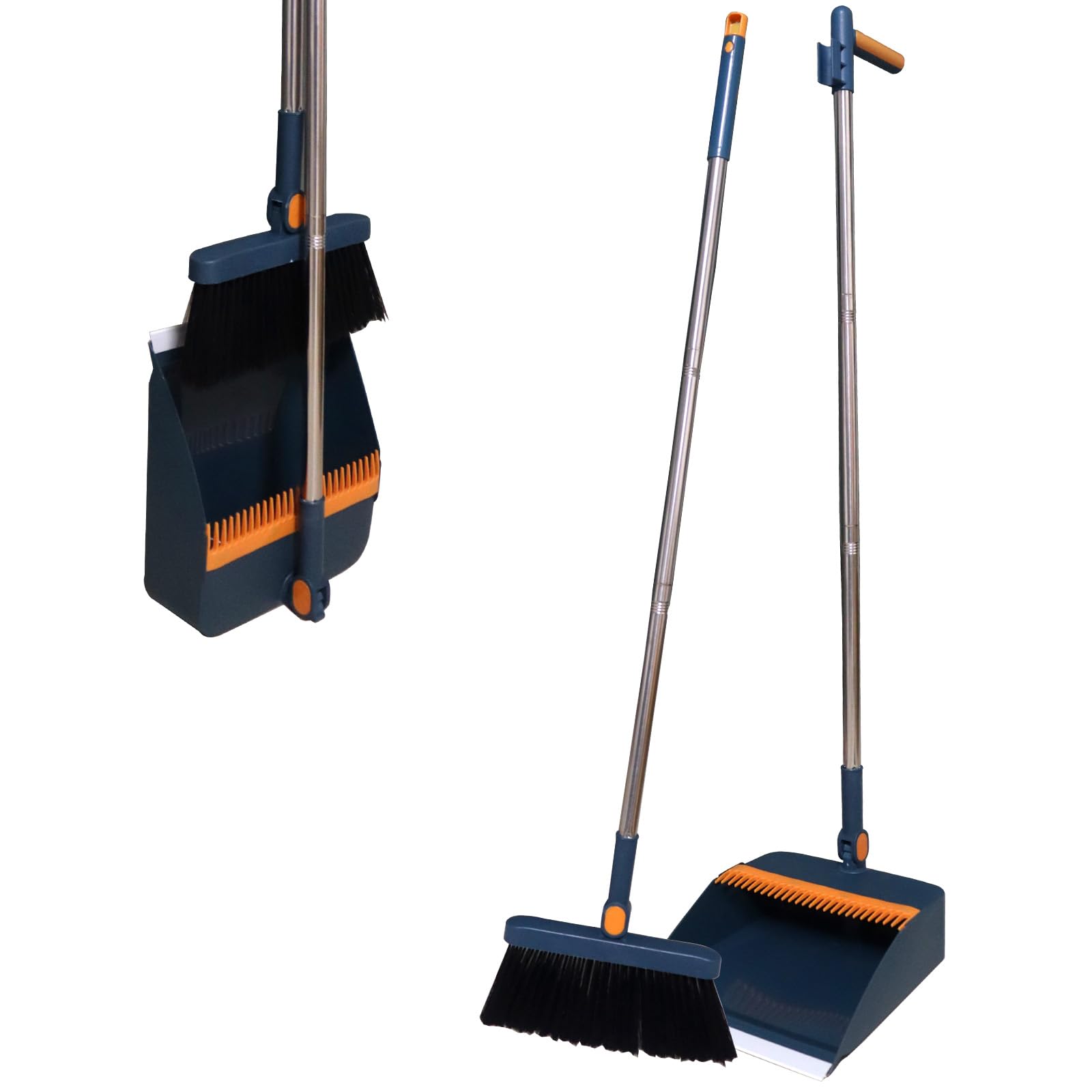 MTCIKNXA long handle dustpan and brush set, windproof vertical extension pole handle rotatable broom set dustpan set (blue)