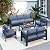 Solaste Aluminum Patio Furniture Set for All Weather, Modern Metal Outdoor Furniture Set with 27.5" Deep Seating and 3.2" Wide Armrest, Outdoor Patio Conversation Set with 10" Back Cushion, Blue