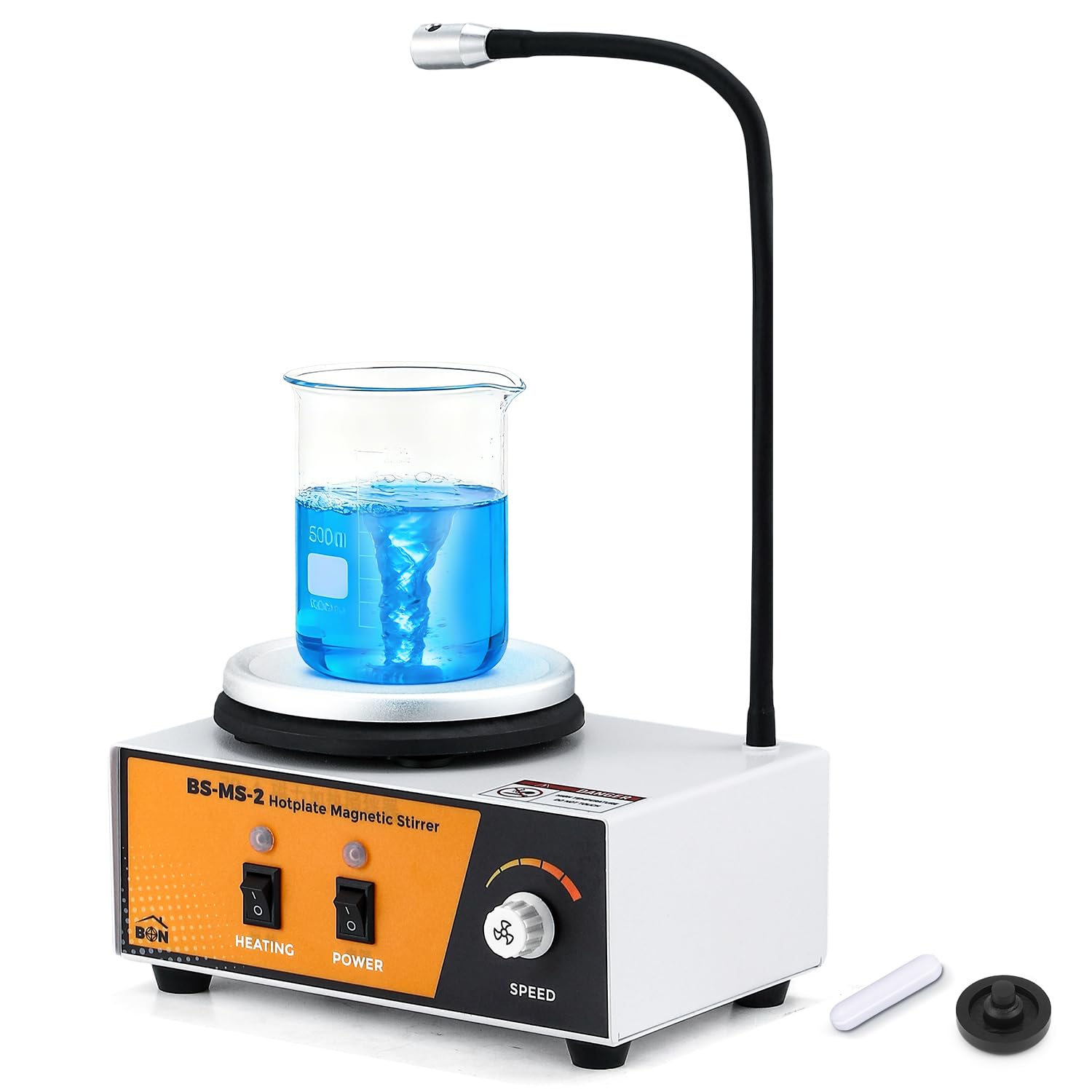 Bonvoisin Agitatore Magnetico con Piastra Riscaldante, Mixer da Laboratorio da 2L 0-2600rpm 100℃ con Asta di Supporto Sensori Flessibile, 120 * 120mm 180W Potenza di Riscaldamento (EU)