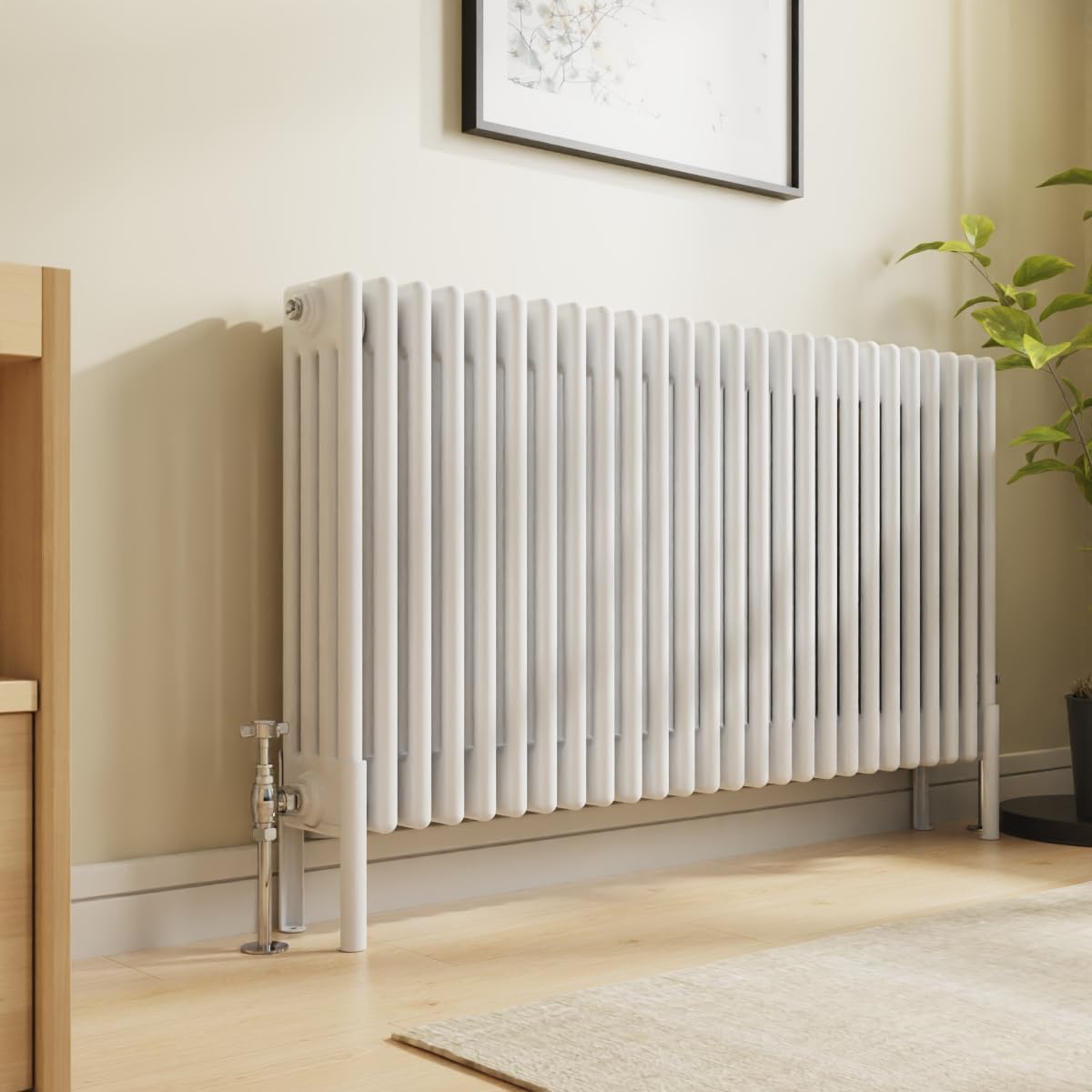Nrg White Traditional 4 Column Horizontal Radiator 600X1190mm Gloss Central Heating Radiators