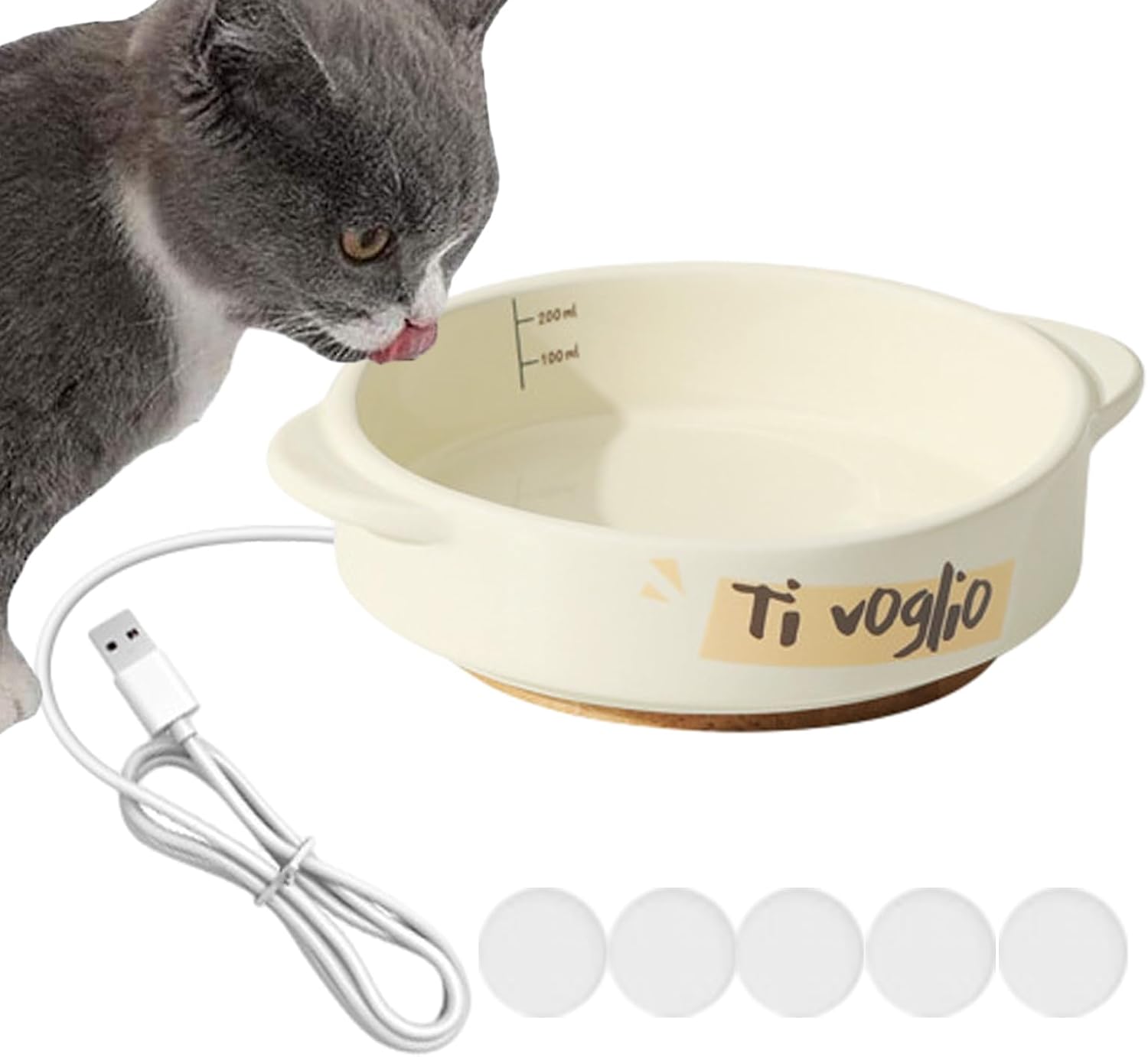 HOFFTI Dog Heated Water Bowl Ceramics Pet Heating Bowl,Reusable