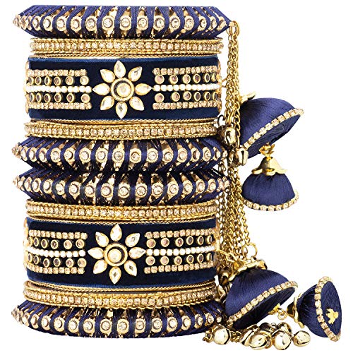 Image of Peora Velvet Silk Thread Kundan Studded Chuda Bangles Set Gift for Women