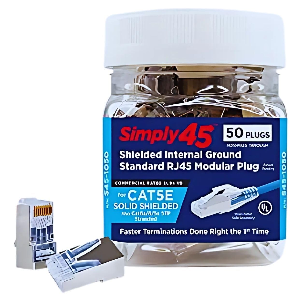 Simply45 Shielded RJ45 Pass-Through Connectors - 50-Piece For Cat5e/6/6a Ethernet Cables