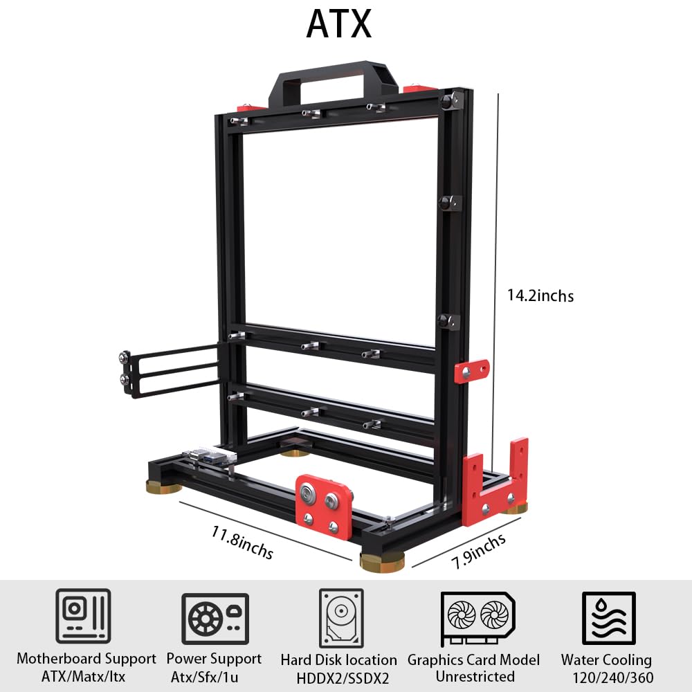 Chassis per PC desktop case aperto telaio ben raffreddato banco di prova materiale in alluminio include scheda madre di supporto tipo C (3.ATX)