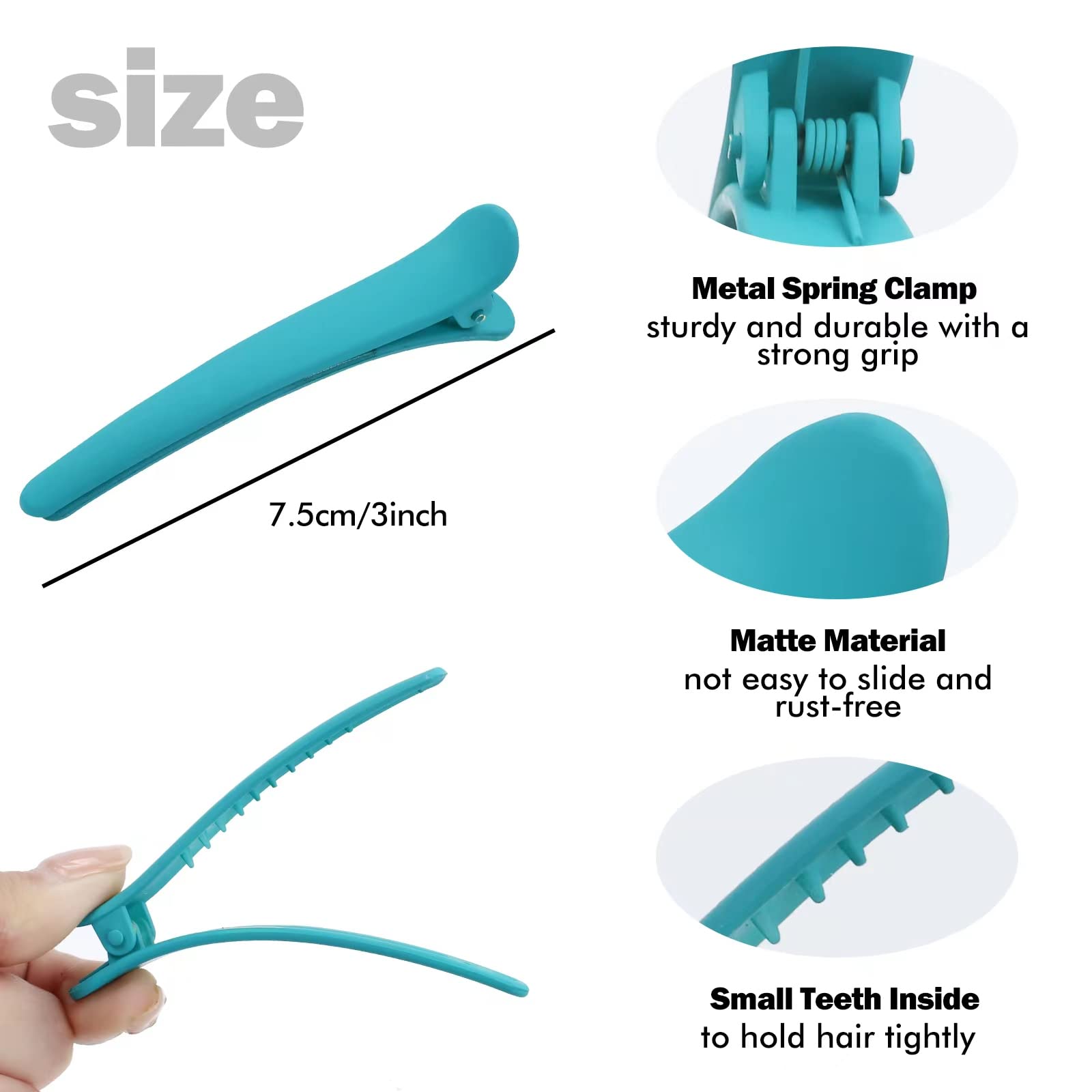 Paquete de 24/12 pares de pinzas de plástico mate de 3 pulgadas para el cabello, para peluquería, peluquería, pico de pato y cocodrilo, pinzas antideslizantes para el cabello, accesorios para 5