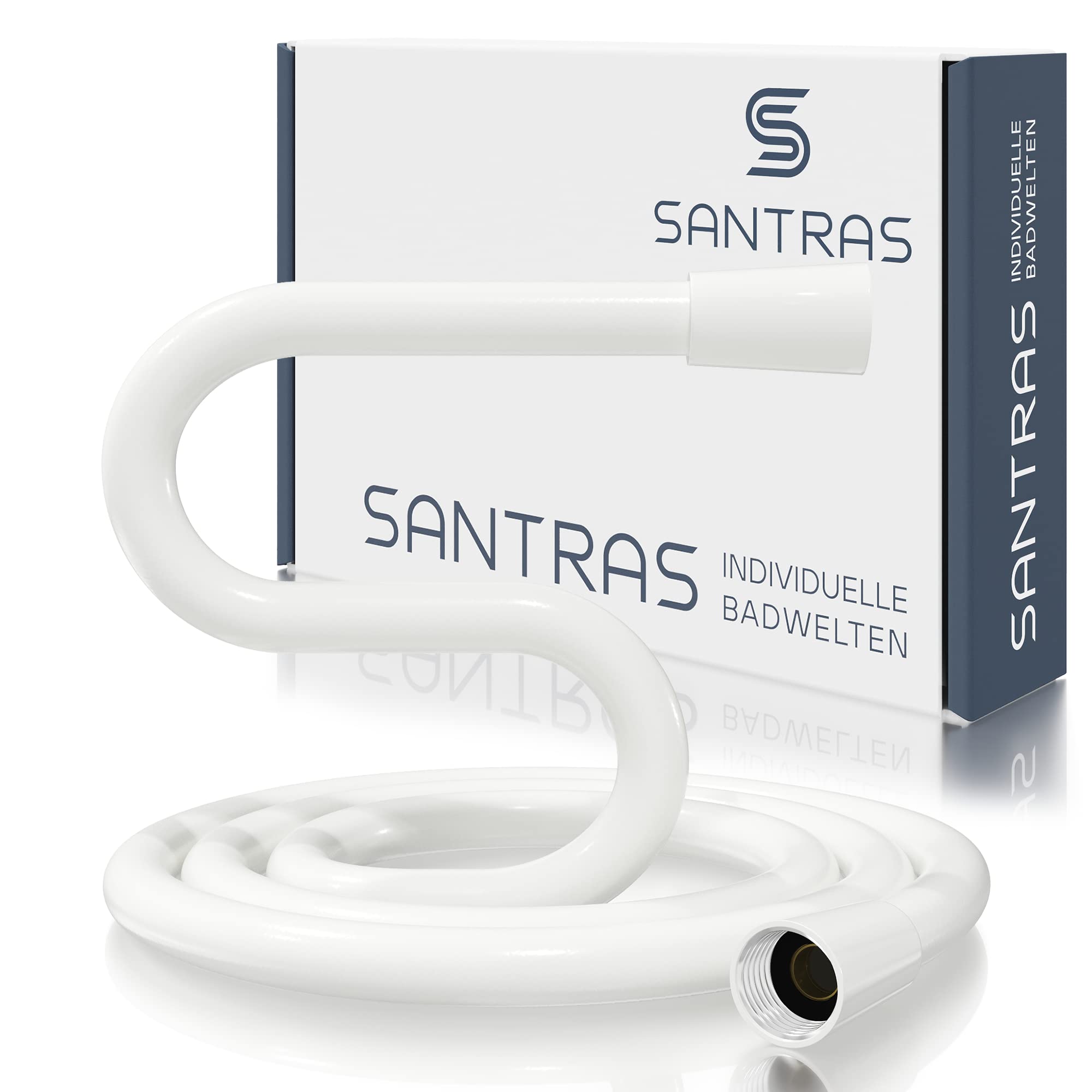 SANTRAS® Shower Hose 1.50m White (RAL 9003) PVC - Anti-Twist & Anti-Kink Shower Pipe, 1.50 m