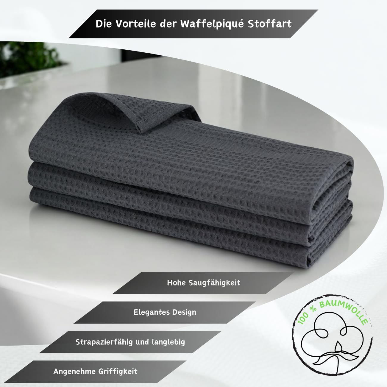 Lot de 6 torchons de cuisine professionnels 100 % coton gaufré - Gris argenté