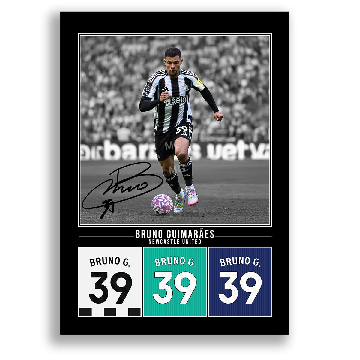 Mounted Gifts Trading A3 Poster Only Black Bruno Guimarães Newcastle United Signed Photo Poster Print Picture Display Framed Autograph Memorabilia For Football Fans Gift Brazil (A3 Poster Only Black)