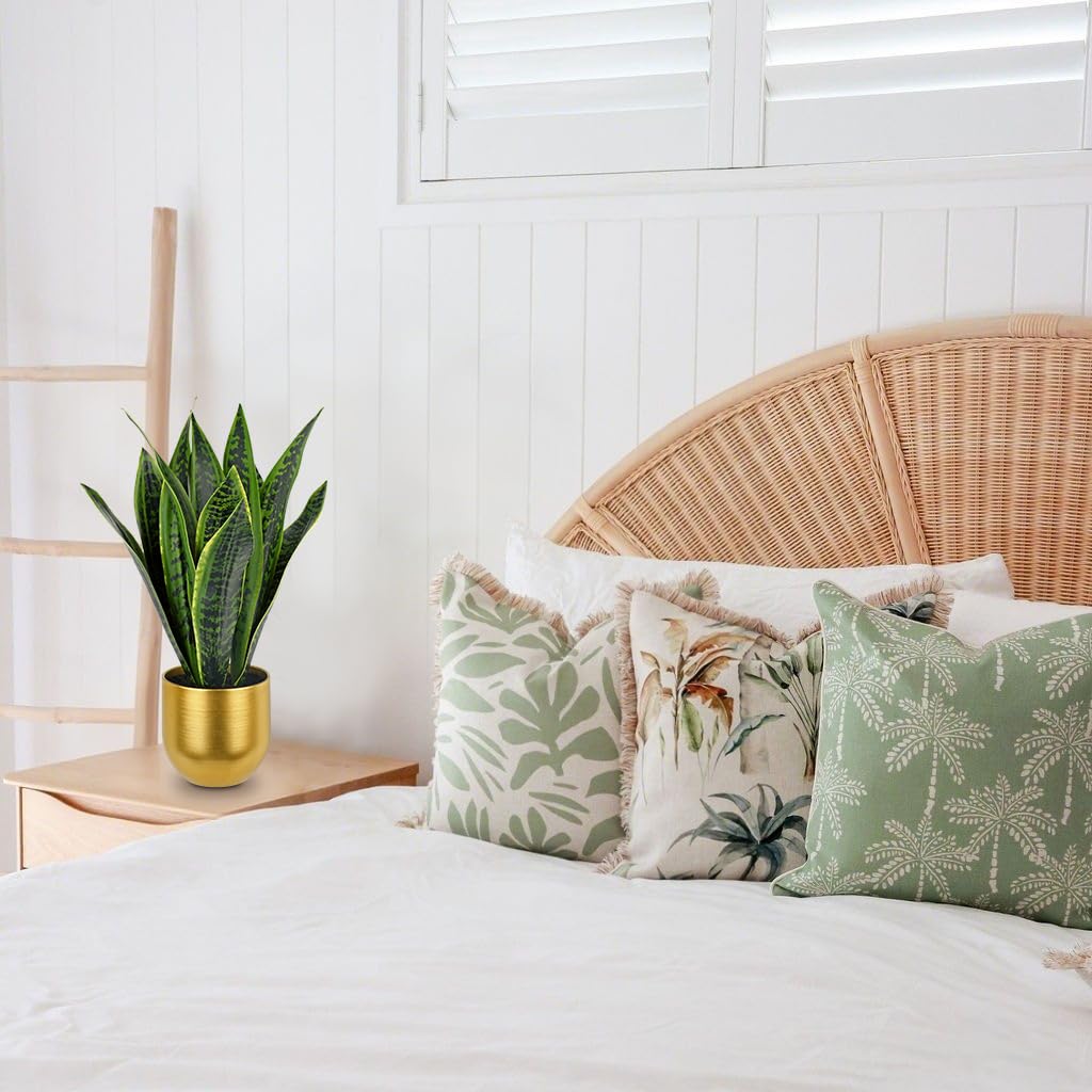 Briful 16.9" Fake Plants Artificial Snake Plants in Golden Brushed Metal Pot - Image 4