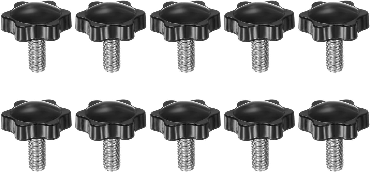 Generic 10pcs Star Knobs M8 x 20mm 304 Stainless Steel Threaded Stud 32mm Plastic 6-Star Head Hand Tightening Thumb Screw Clamping Jig Knob Handle, Black
