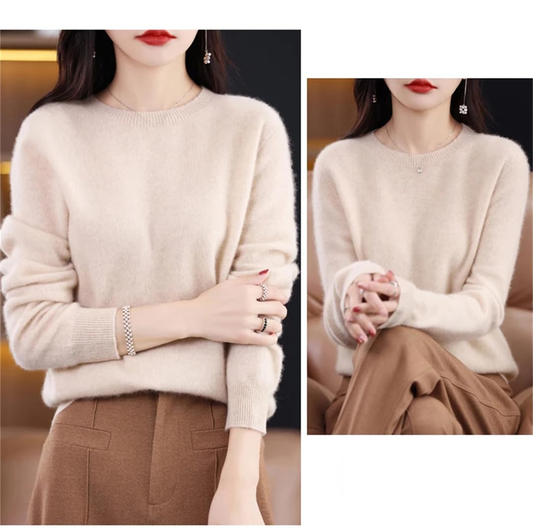 Maglione in lana da donna, maglione caldo basico con scollo rotondo, primavera e autunno 2023