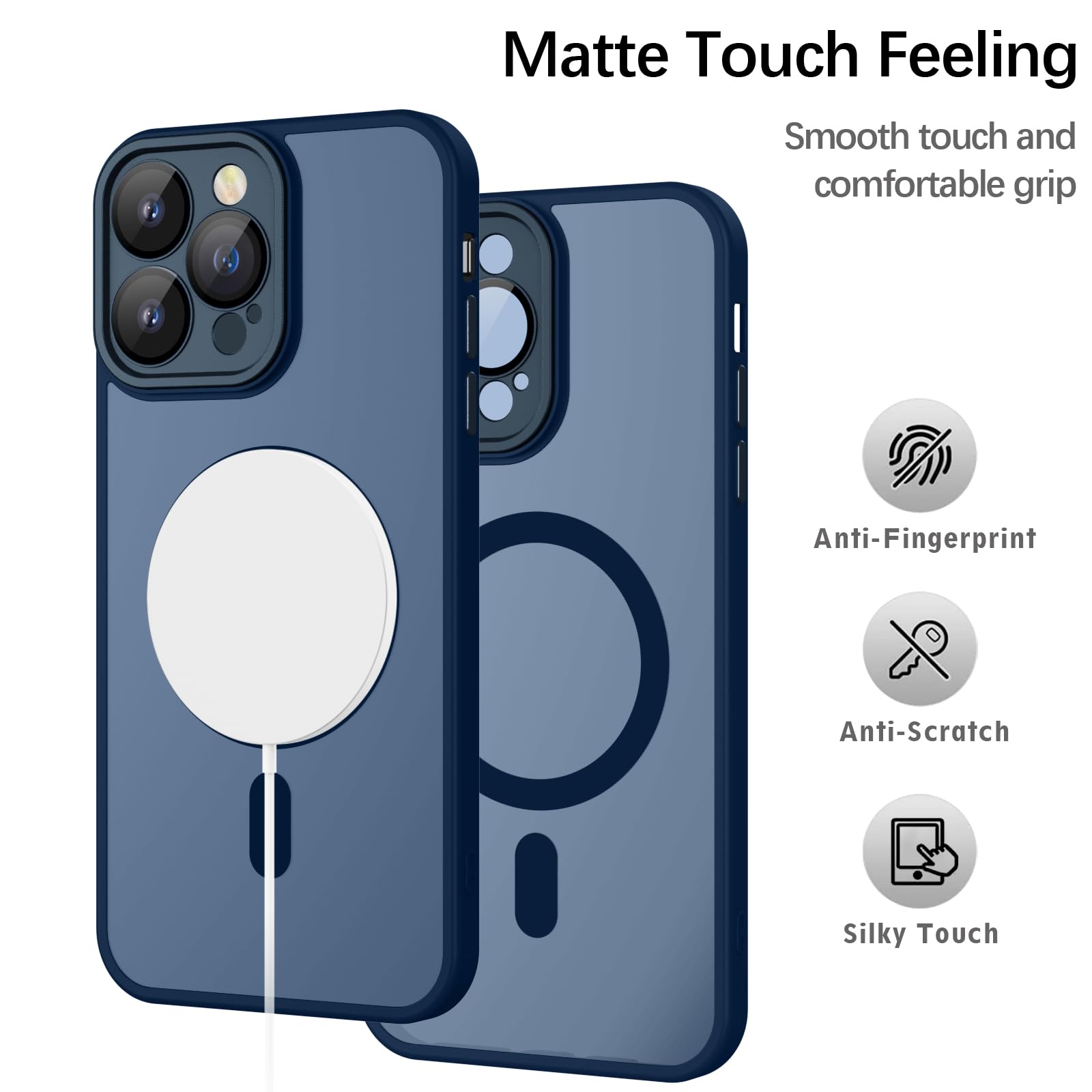 YUANDMI Cover Magnetica per iPhone 12 Pro Max Compatibile con MagSafe, Custodia Per iPhone 12 Pro Max Traslucida Opaca Case Ultra-Sottile Silicone Anti-Scivolo Resistente ai Graffi, Blu Scuro