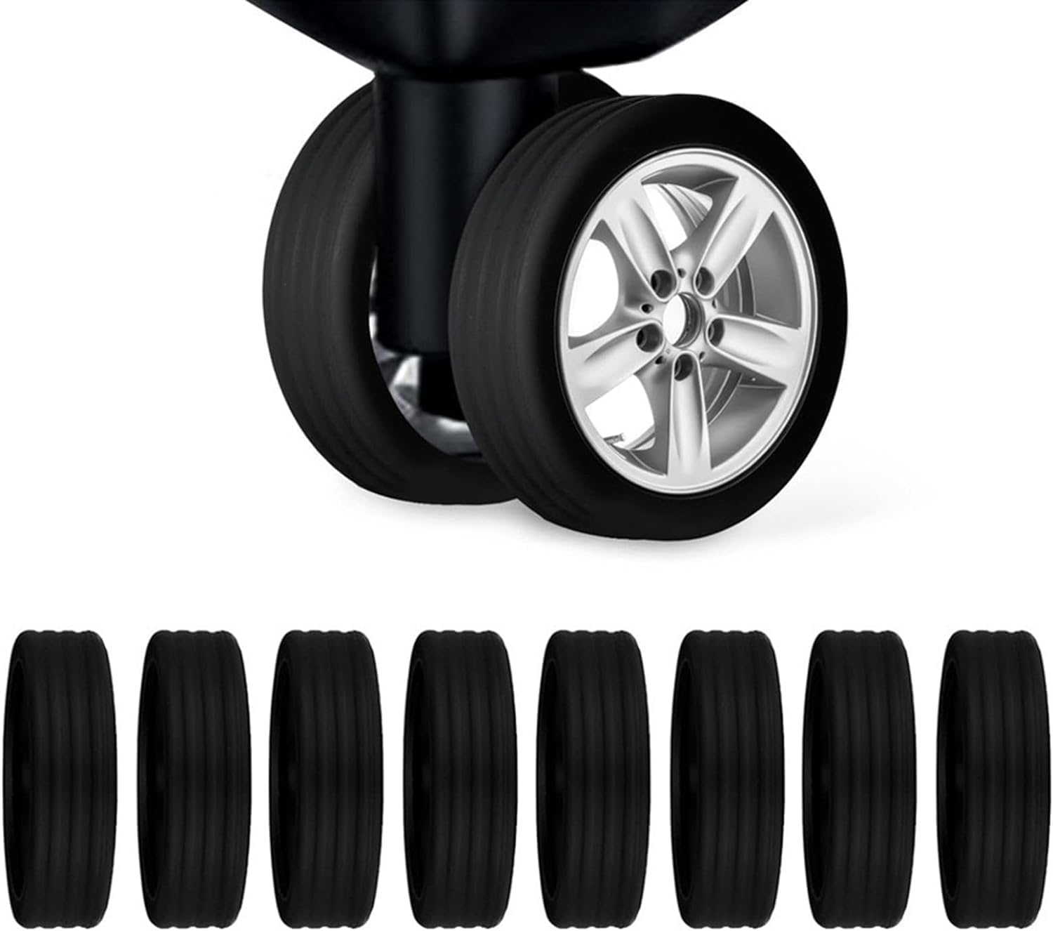 cuzwave Luggage Wheel Silicone Protector Cover 8PCS Trolley Wheel Cover Silicone Shock Absorption Wheel Cover for Trolley Bag Suitcase Wheel Cover Silicone Spinner Wheel Bag/Chair (Medium, 8, Piece)-picture-51