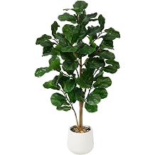 Faux Fiddle Leaf Fig Tree 5ft Tall Indoor Fake Tree in White Pot with 70 Leaves Artificial Ficus Lyrata House Plant for Indoor Home Office Bedroom Living Room Decor Perfect Housewarming Gift