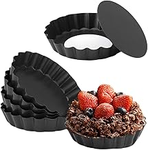 Cyimi Mini Tart Pan Set of 6, Non-Stick 4 Inch Quiche Pan, Removable Bottom Tart Pan for Pies, Quiche Bakeware, Cheese Cakes, Desserts and More