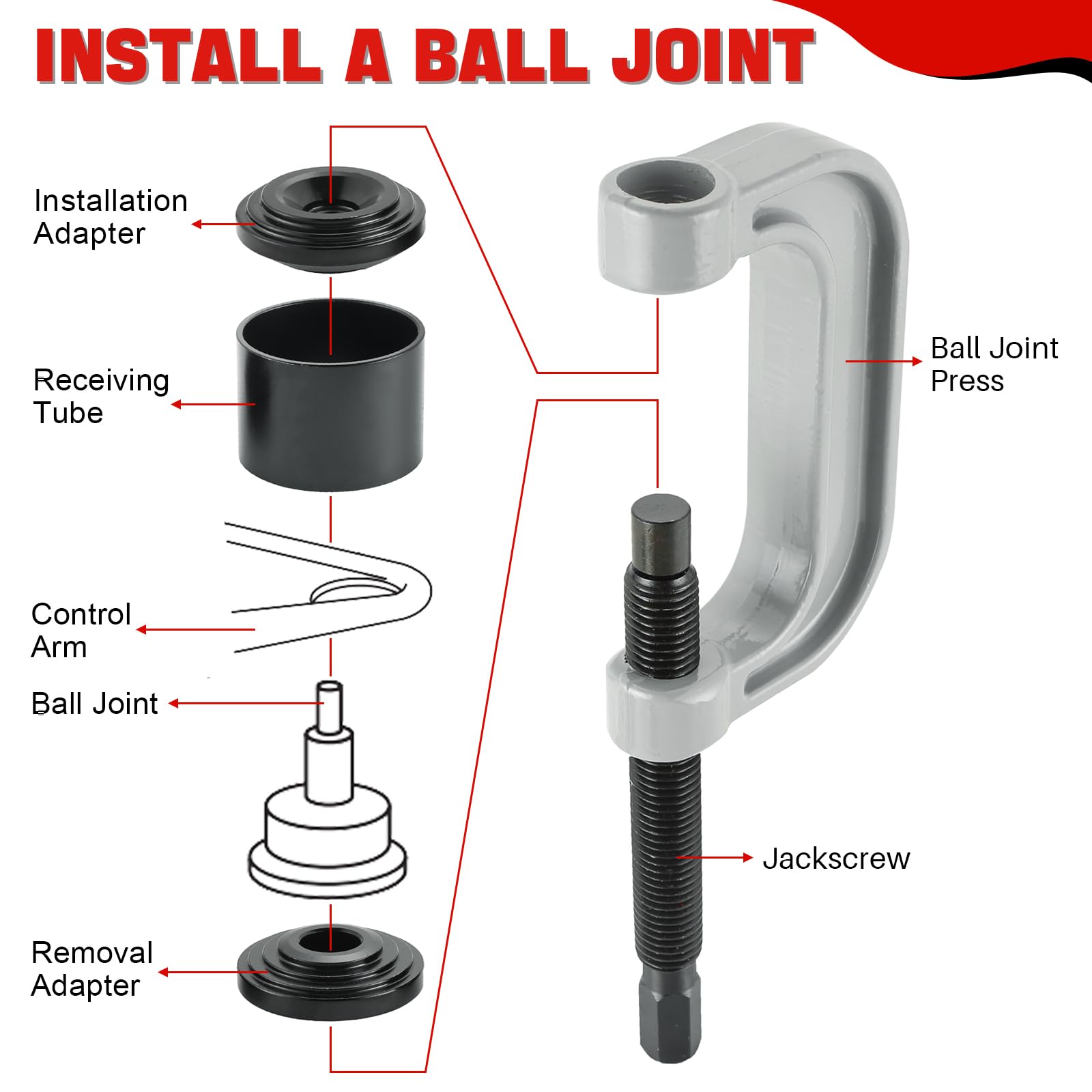 DASBET, kit 4 in 1 per estrazione e riparazione di snodi sferici, per auto a 2 e 4 ruote motrici, con valigetta