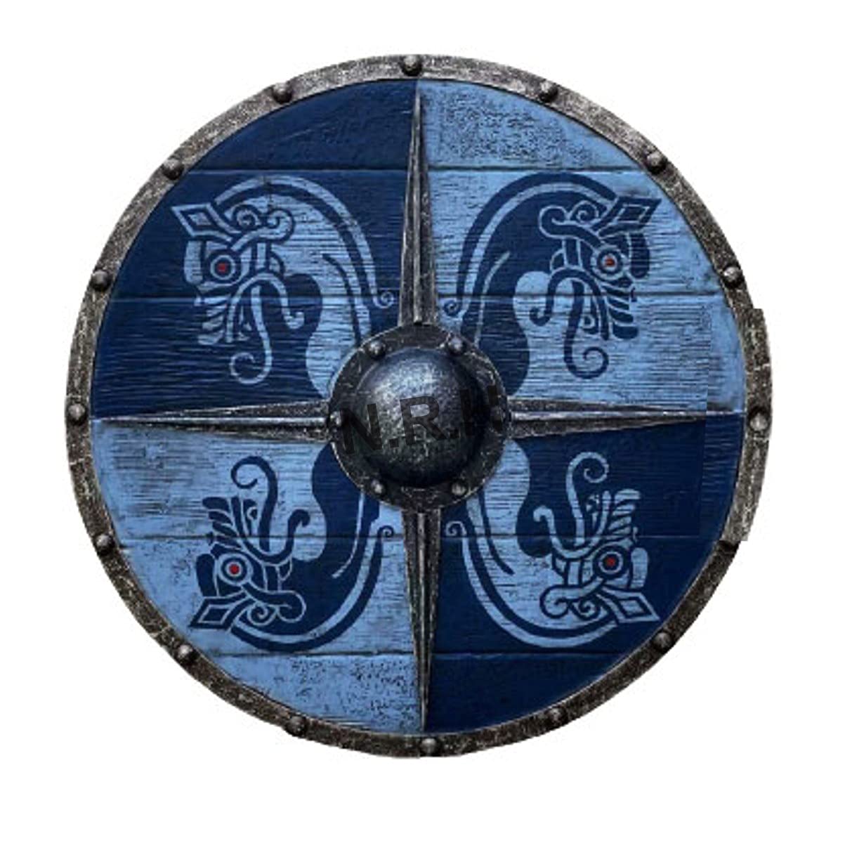 Medieval LARP Warrior Wooden Viking Steel Design Round Armor Shield 24"