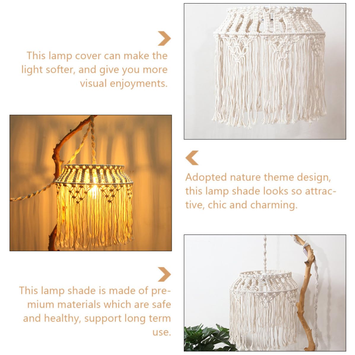 Paralume Decorazione Elegante per Soggiorno e Camera da Letto Lampada a Sospensione in Corda di Cotone Intrecciata Stile Bohemien Beige, Facile da Installare e Rimuovere