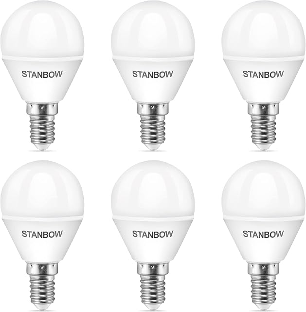 STANBOW LED E14 Golf Ball Bulb, 5W 3000K Warm White Small Edison Screw Bulb, 40W Incandescent Bulb Equivalent, P45 E14 SES Light Bulbs, 400LM, Non Dimmable, Pack of 6