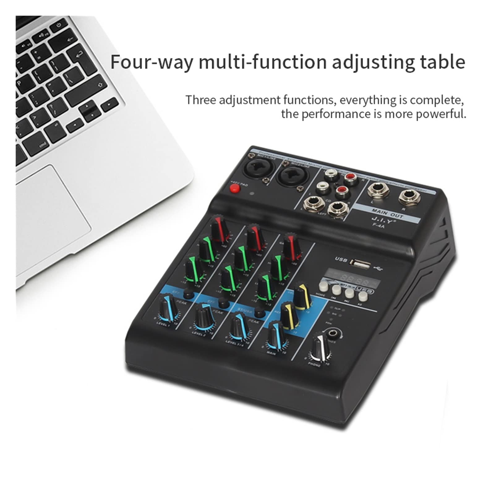 Mezclador de audio profesional de 4 canales Bluetooth o mezclador de DJ consola de grabación etapa USB mezclador de audio mezclador de sonido con efecto de reverberación portátil y ligero