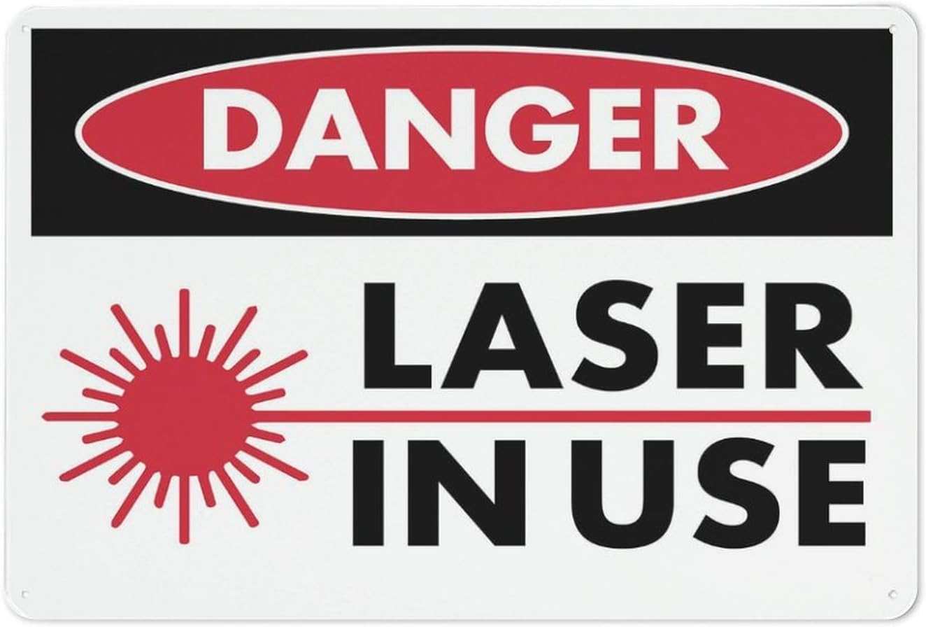 Danger Laser in Use Rust Free Aluminum Sign - Reflective, UV Protected Decor with 4 Pre-Drilled Holes for Lab, Factory - Waterproof, 12x16 Inches​