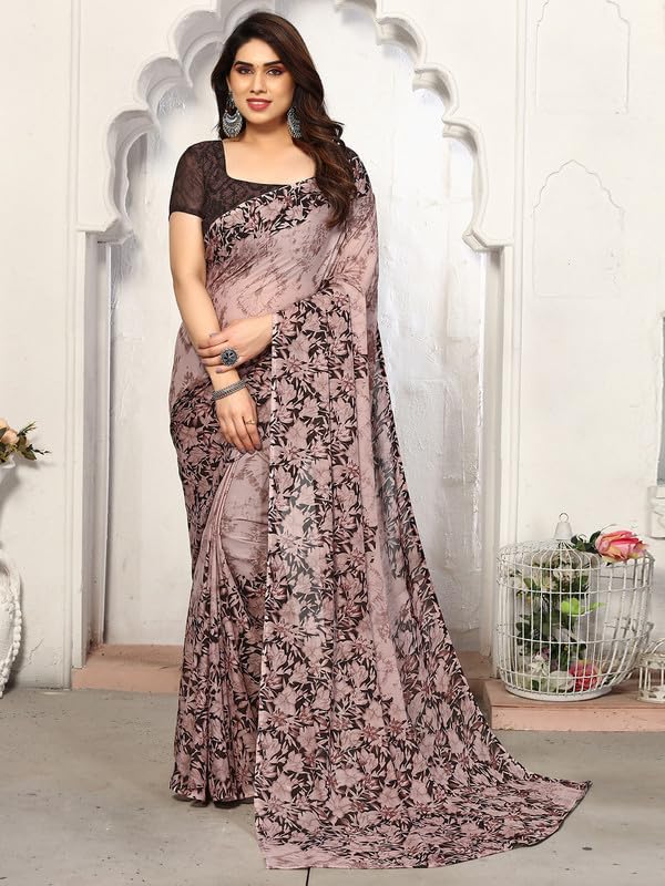 Satrani Women's Geoegette Saree With Unstitched Blouse Piece Combo Pack Of 3 (3201S2291N_3112S2156N_3201S2294N_Turquoise | Brown | Pink)