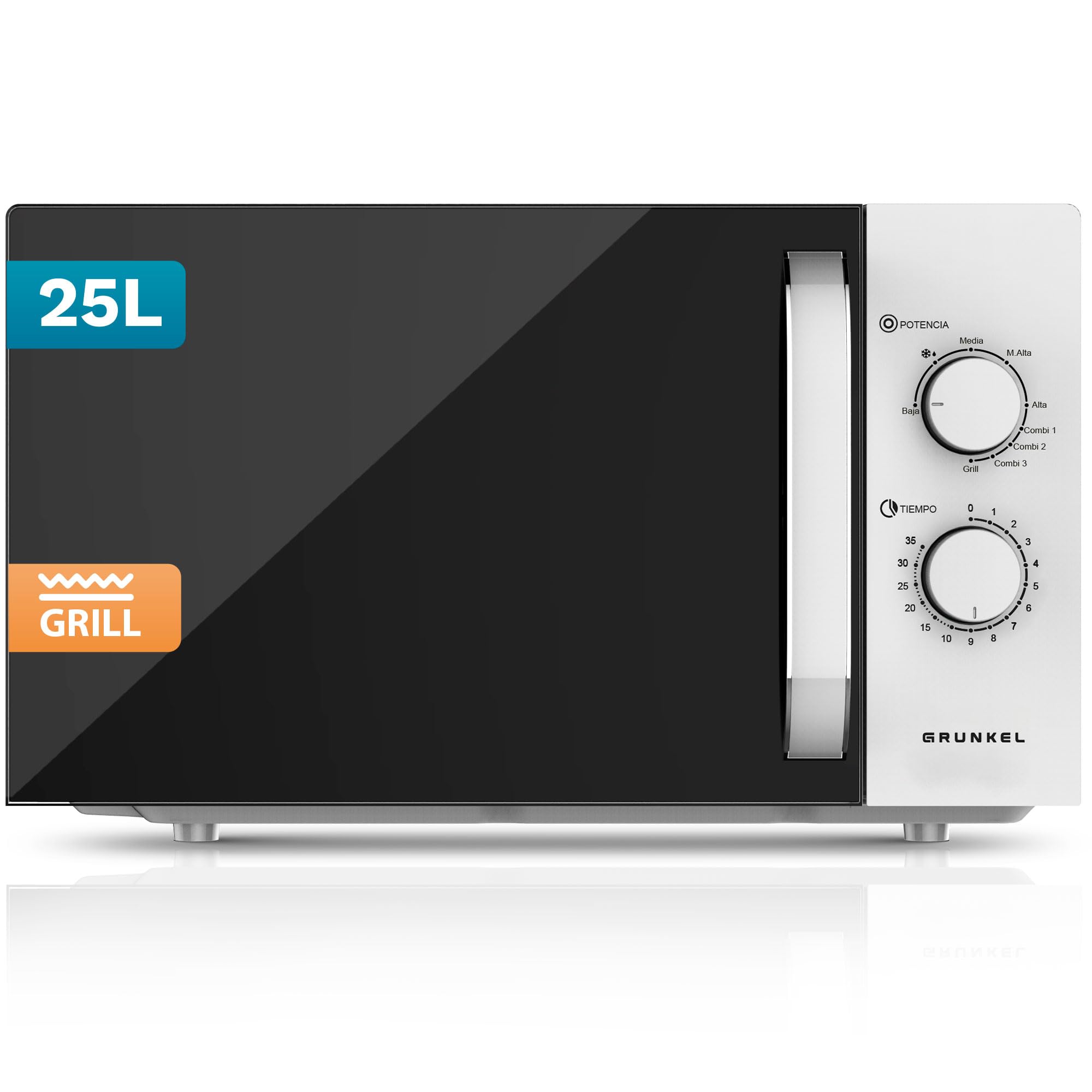 Microondas con Grill de 25 Litros, 850W +1000W Grill, 5 Niveles de Potencia, 3 Modos Combinados, Temporizador 30 min
