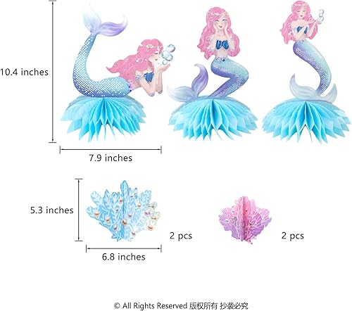 Miniatura 2 de Centro de mesa de fiesta de sirena rosa y azul debajo del mar, decoraciones de mesa de fiesta de cumpleaños para niñas, decoraciones de fiesta de