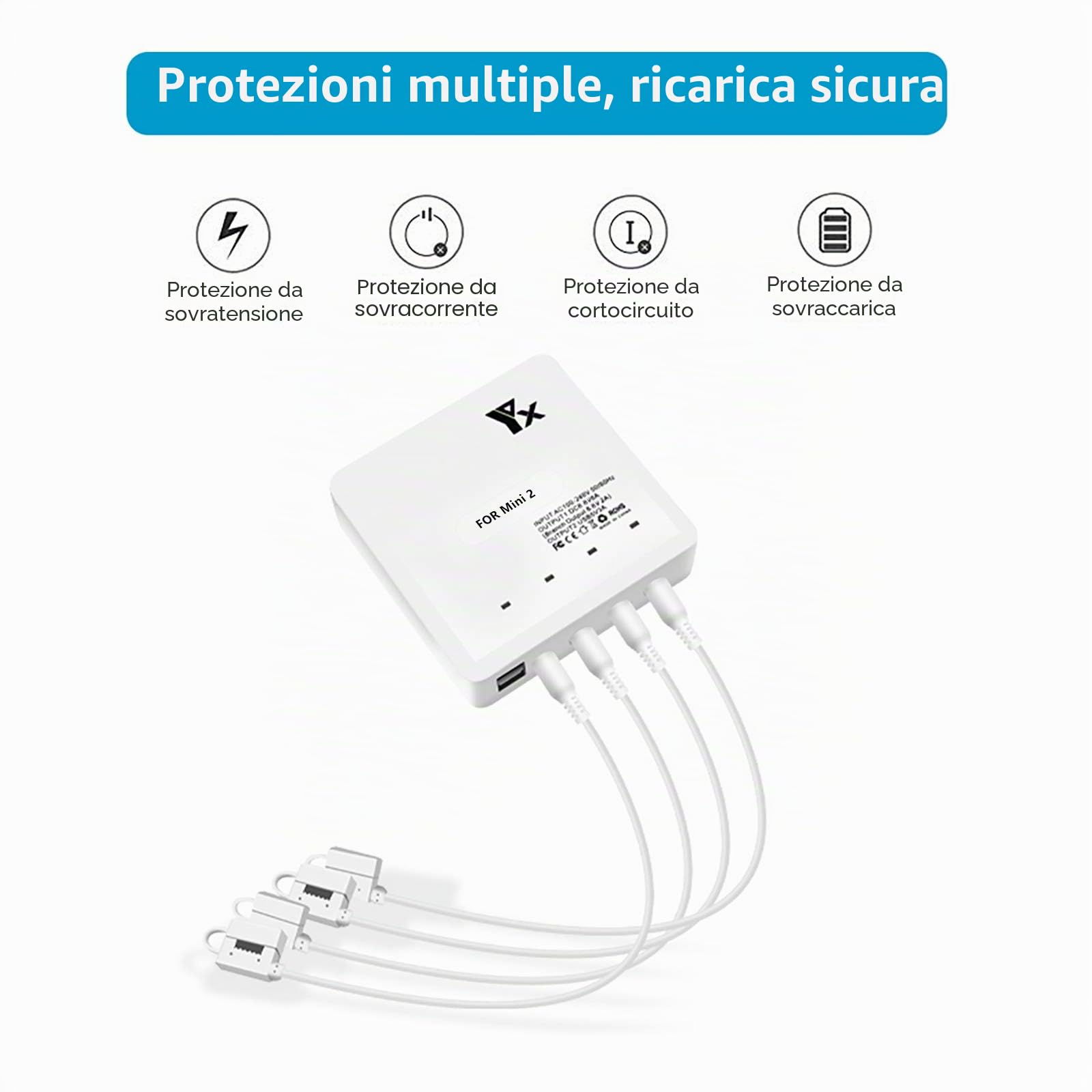 Caricabatterie per DJI Mini 4K/2,Mini 2 SE Drone, 6 in 1 Caricatore,Ricarica 4 Batterie, Stazione di Ricarica Carica Batteria Accessori