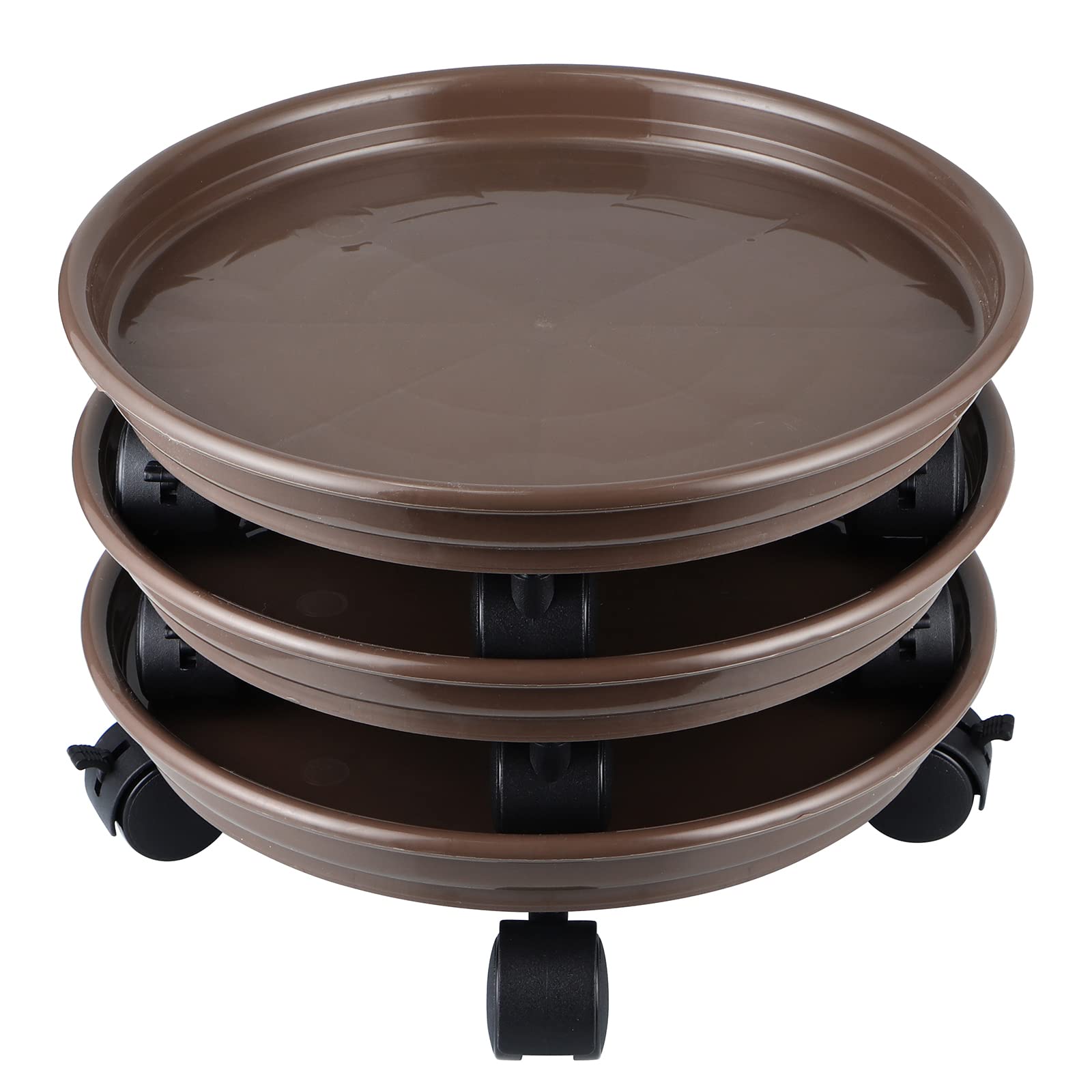Skelang 3 Pcs Plant Caddy, 11.8" Plant Stand, Round Plant Pallet Pot with Lock Wheels, Rolling Tray Planter Trolley Casters, Moving Plant Pot Saucer for Patio, Garden, Indoor