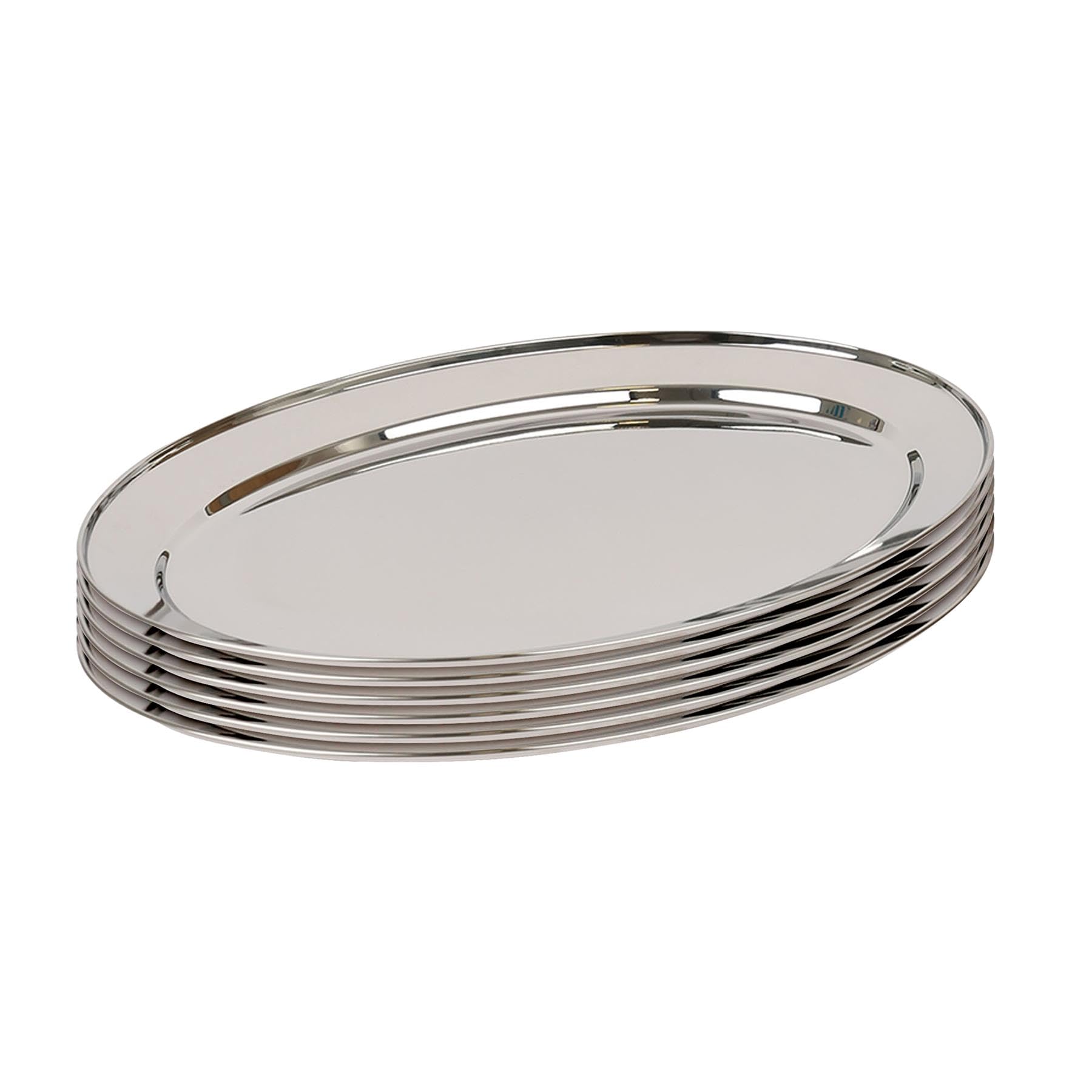 40 x 27cm Serving Platters - 6 Pack - Stainless Steel Chrome Dinner Tray Oval Plate Large Appetizer Serving Dishes for Party, Events, Table Service, Snack Platters