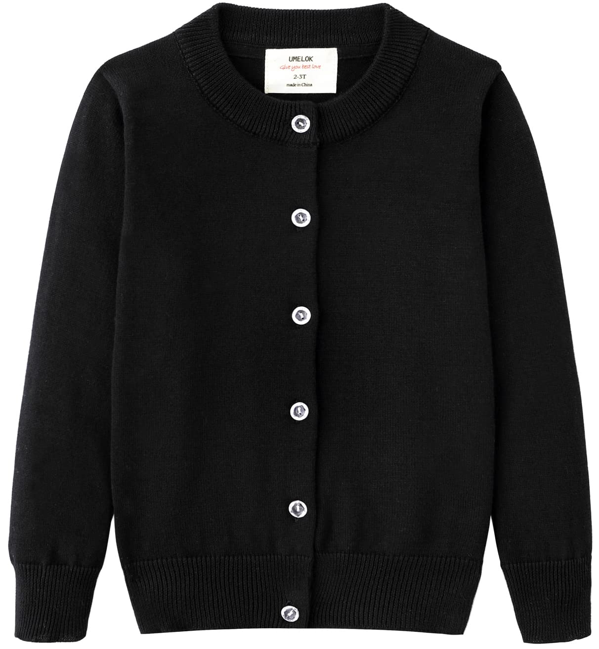 UMELOK Girls' Cardigans Sweater Cotton Button Solid Long Sleeve Knit Sweaters
