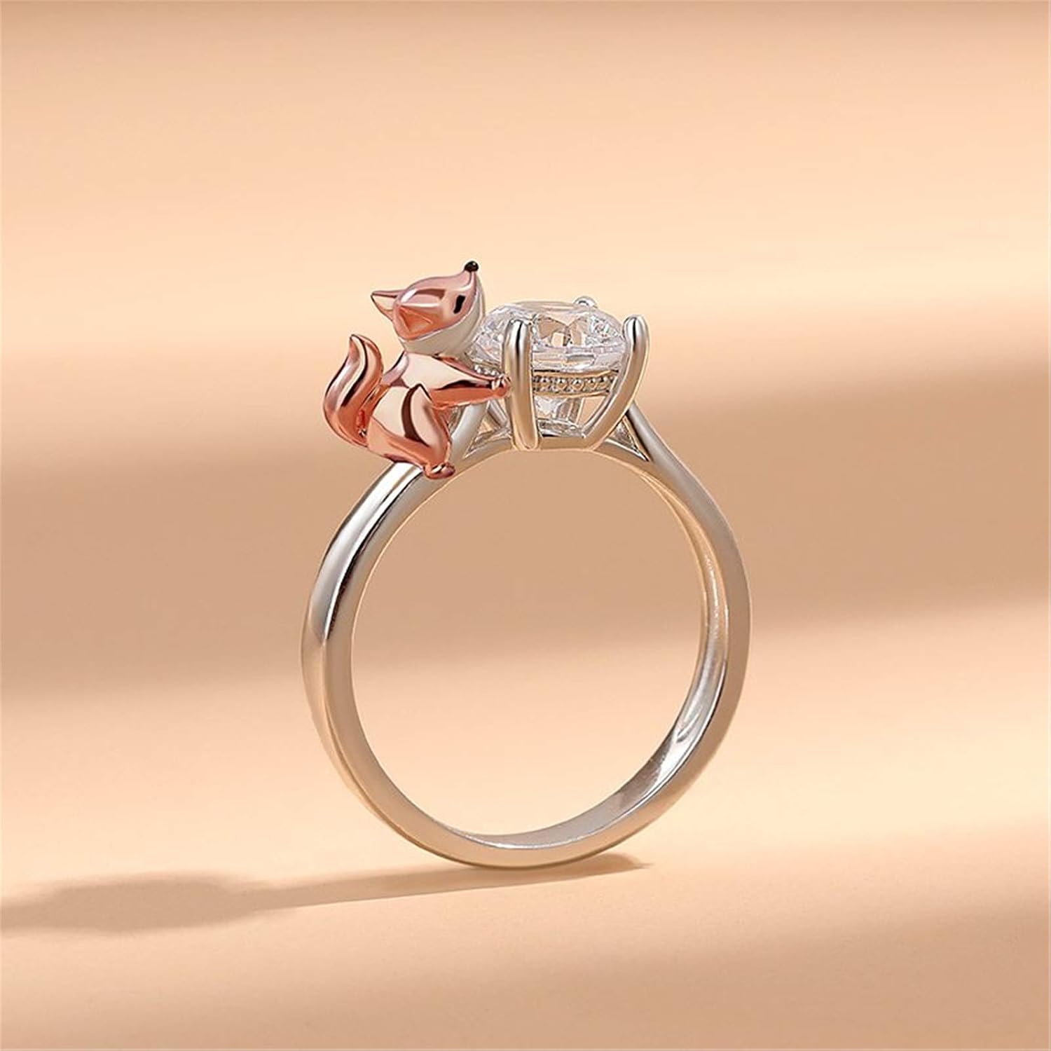 Jeulia Hug Me Fox Round Cut Sterling Silver Ring for Women Wife Girlfriend Engagement Wedding Anniversary Christmas Birthday With Jewelry Box