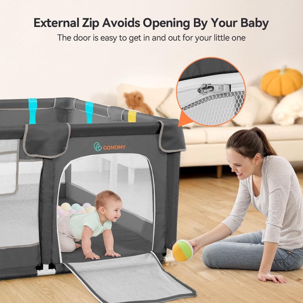 COMOMY Box per Bambini, 127 x 127 x 66 cm Recinto con 4 Pezzi Anelli, Morbida Rete Traspirante, Centro Attività, Grigio Scuro