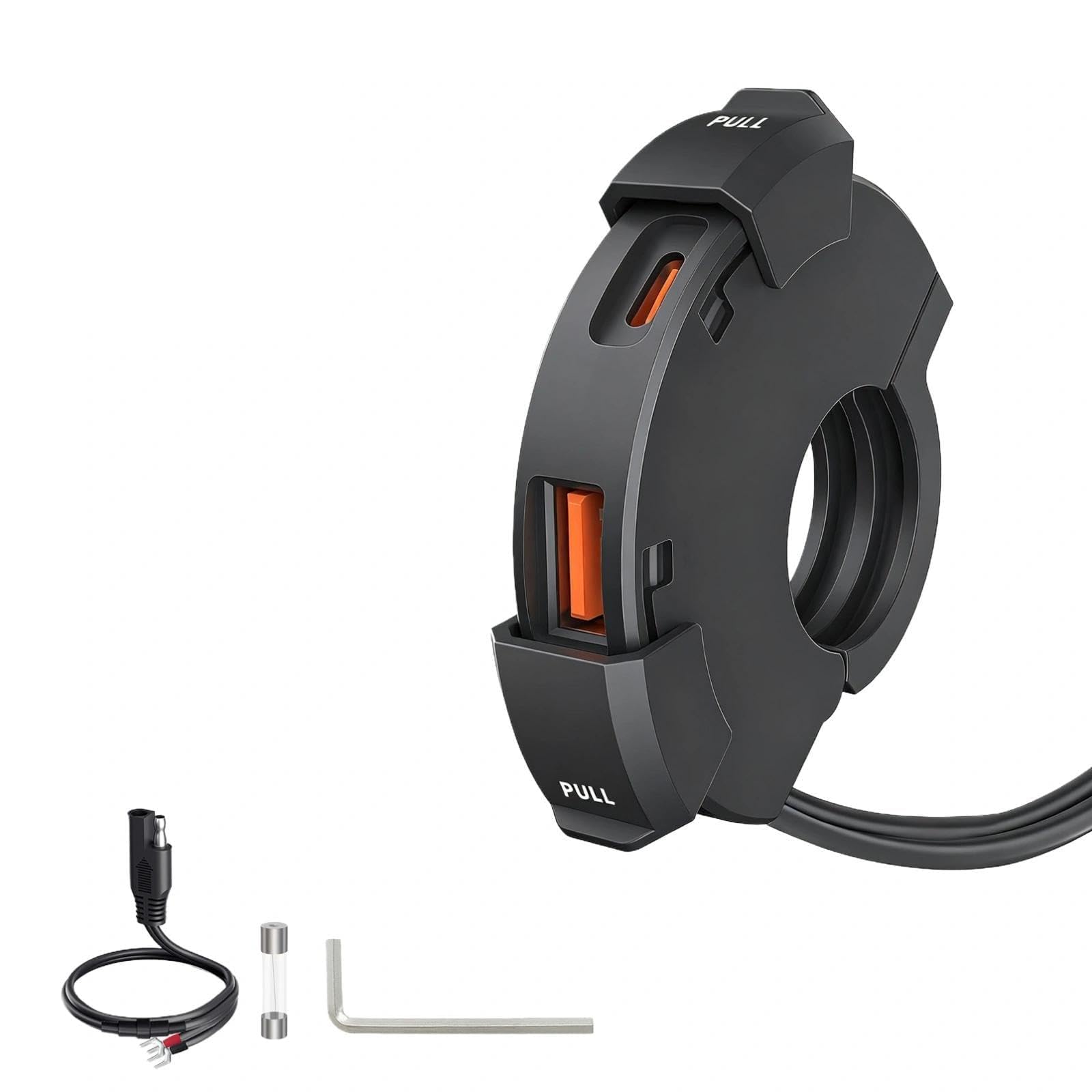 Caricatore USB per Moto 48W, 2 Porte (QC3.0 18W + PD3.0 30W), IP65, Presa USB-C 12-24V – Ricarica Rapida per Viaggi & Avventura/Quotidiano/Outdoor – Compatibile con Telefono/GPS/Fotocamera