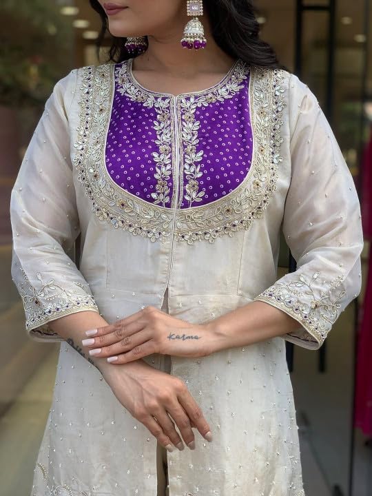 Image of Wedding Outfit For Women Embroidered Shrara Set For Women Designer Silk Kurta With Sharara Pants Festive Ethnic Wear Traditional Outfit For Celebrations Functions Ceremonies And Gatherings