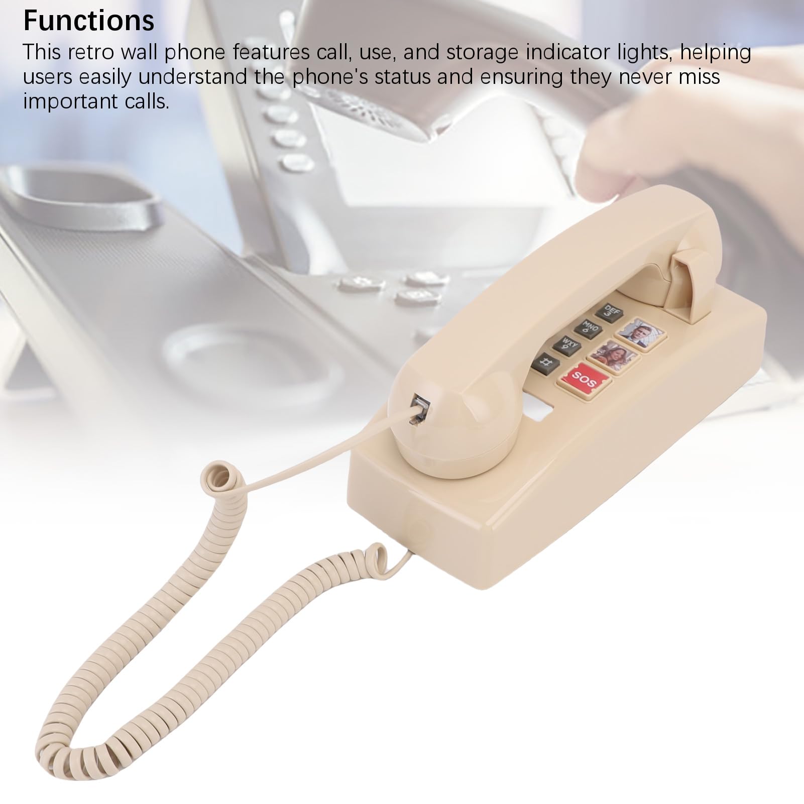 GOWENIC Telefon Retro Montowany na ścianie z Wybieraniem Rodzinnym Jednym Kliknięciem i regulacją Głośności do Użytku Domowego lub Szkolnego