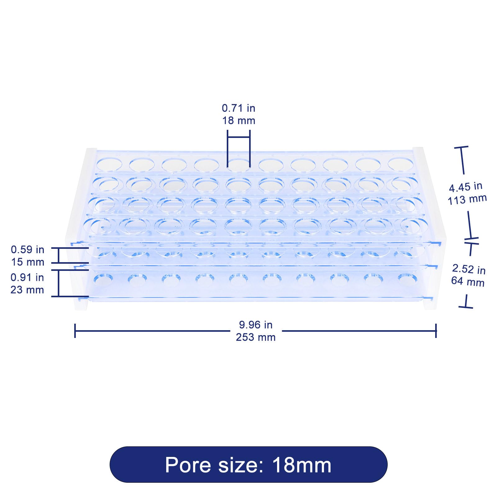 Labasics Soporte para Tubos de Ensayo, Rejilla de Plástico Azul 3 Niveles Desmontable 50 Tubos 18 mm