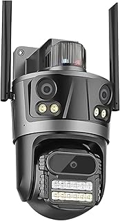 KKENZA Cámara IP Triple de 12 MP y 6K for Exteriores, WiFi, PTZ, Seguimiento automático, videovigilancia de Seguridad, alarmas de luz roja y Azul.(US Plug,6K 12MP Add 32G)