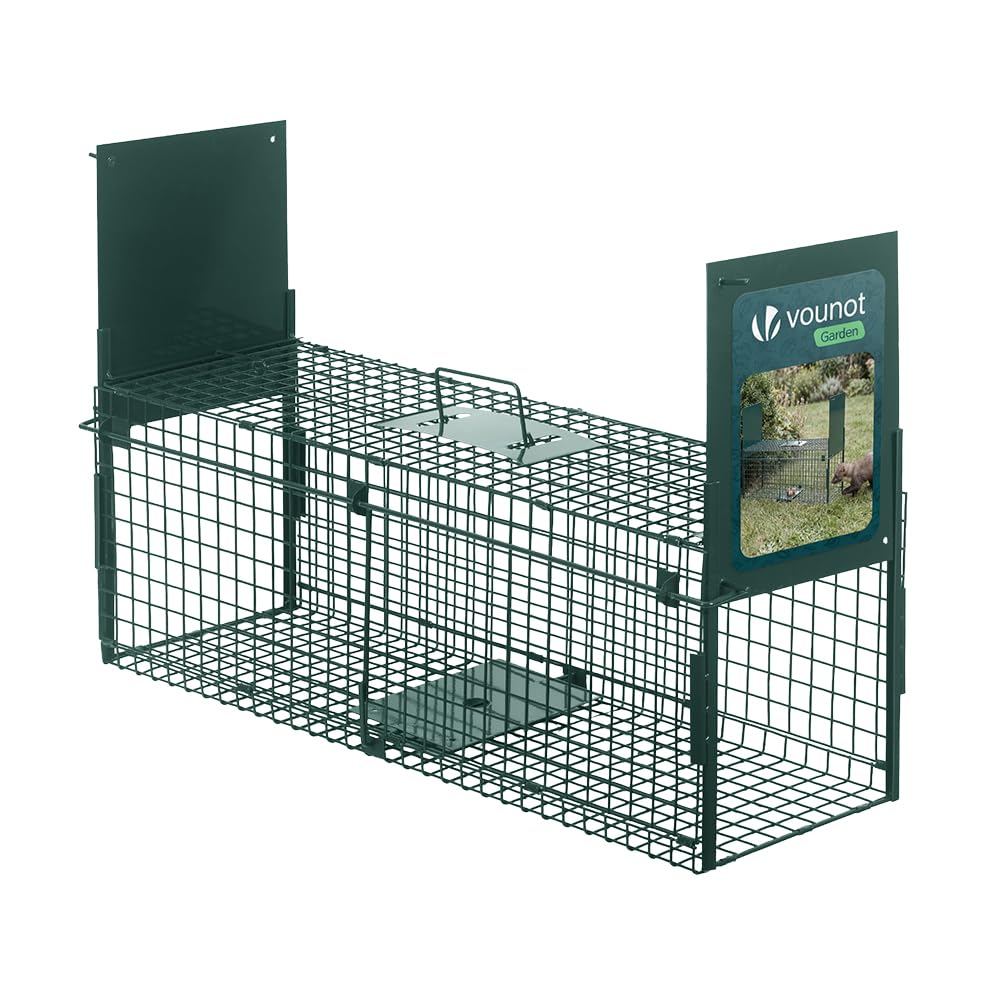 VOUNOT® Trampa para Animales Vivos 80x26x34 cm, Jaula de Captura de Alambre Metálico, Jaula Trampa Viva con 2 Puertas Asa para Ratas Ardillas Conejos Visones Zorros Pequeños Reutilizable Verde