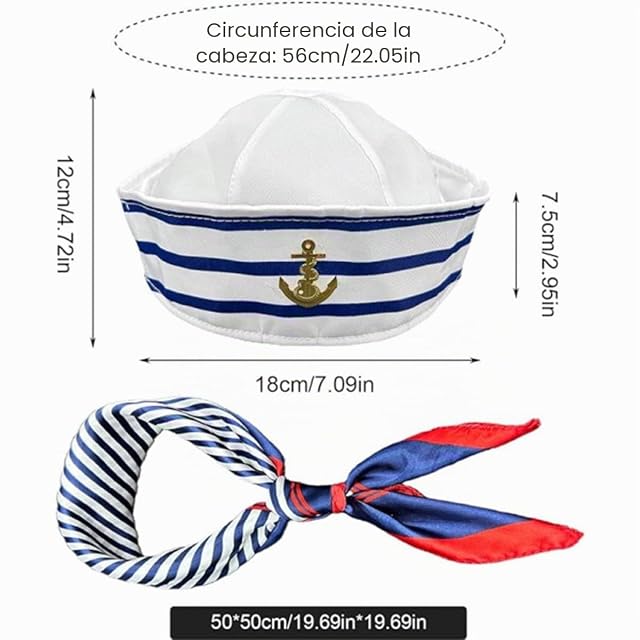 Foto 2 de 7 de JJiaoLinin - Conjunto de traje marino con gorro y bufanda de rayas azules y blancas para hombres y mujeres