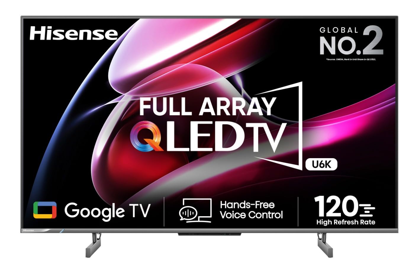 Hisense 139 cm (55 inches) 4K Ultra HD Smart QLED Google TV 55U6K (Gray) | with 3 Years Warranty