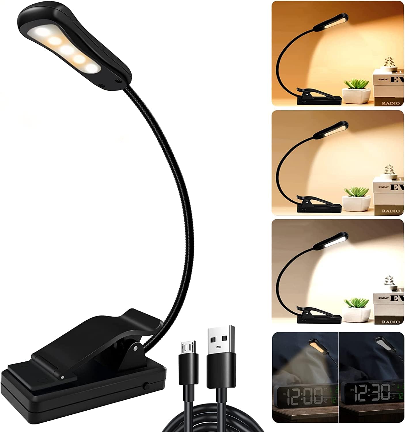 MELOHO Book Light Rechargeable Reading Lights for Books in Bed with 3