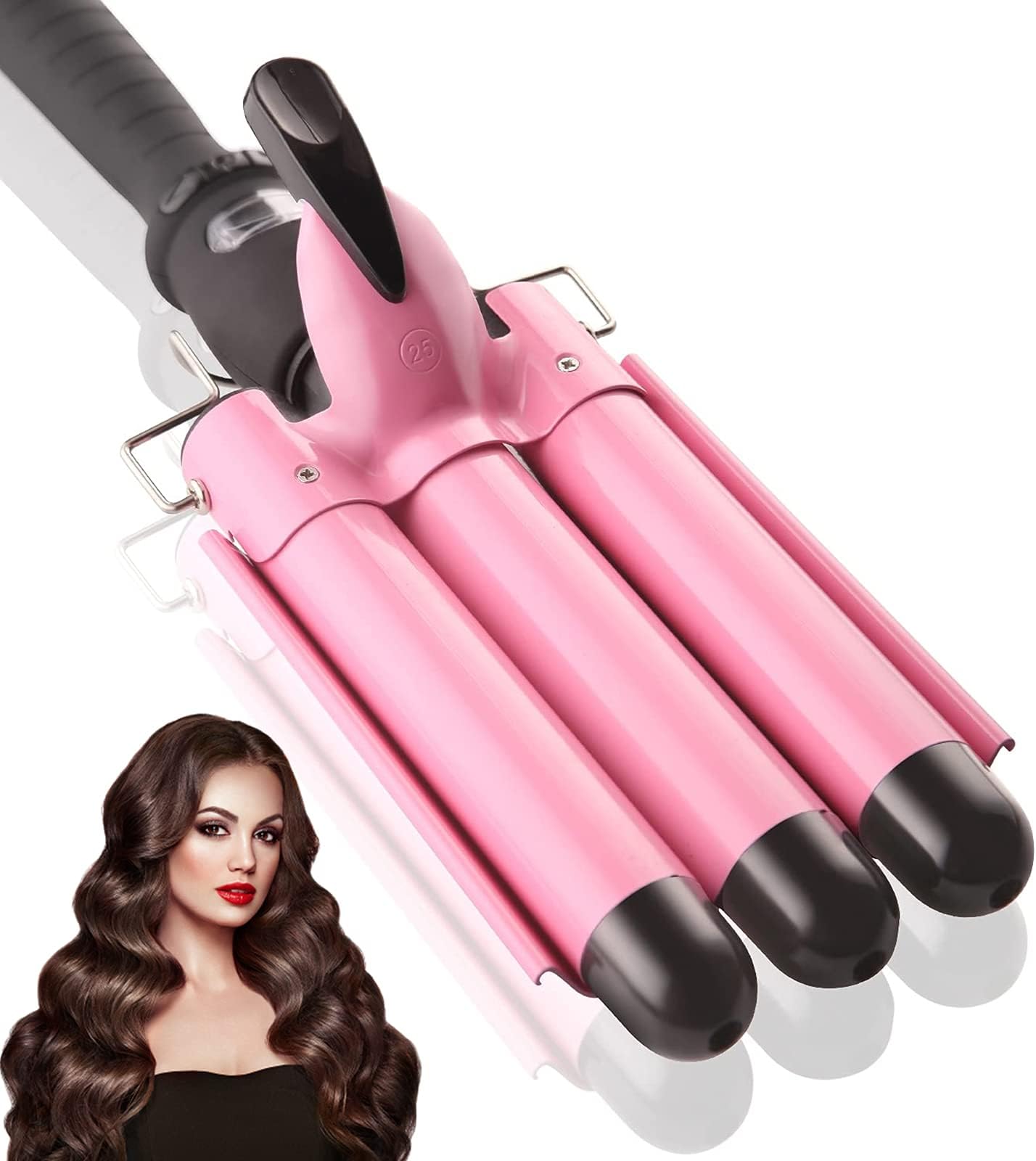 3 Barrel Curling Iron Hair Wand Temperature Adjustable with LCD Temp Display 1 Inch Ceramic Tourmaline Hair Crimper Portable Hair Waver Fast Heating