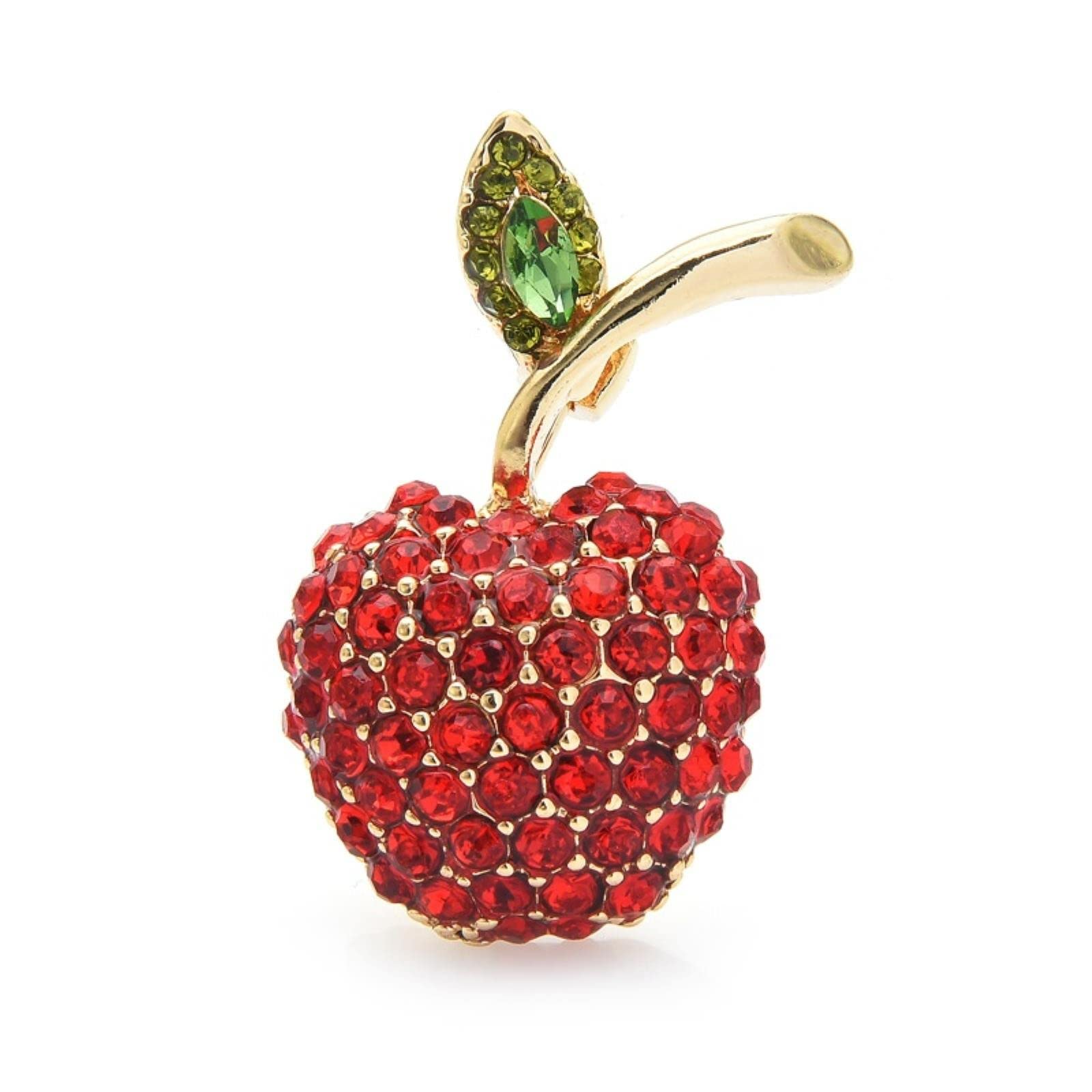 KhuWan Full Rhinestone Red Cherry Brooch Women's Men's Apple Wedding Office Casual Brooch Pin Gifts