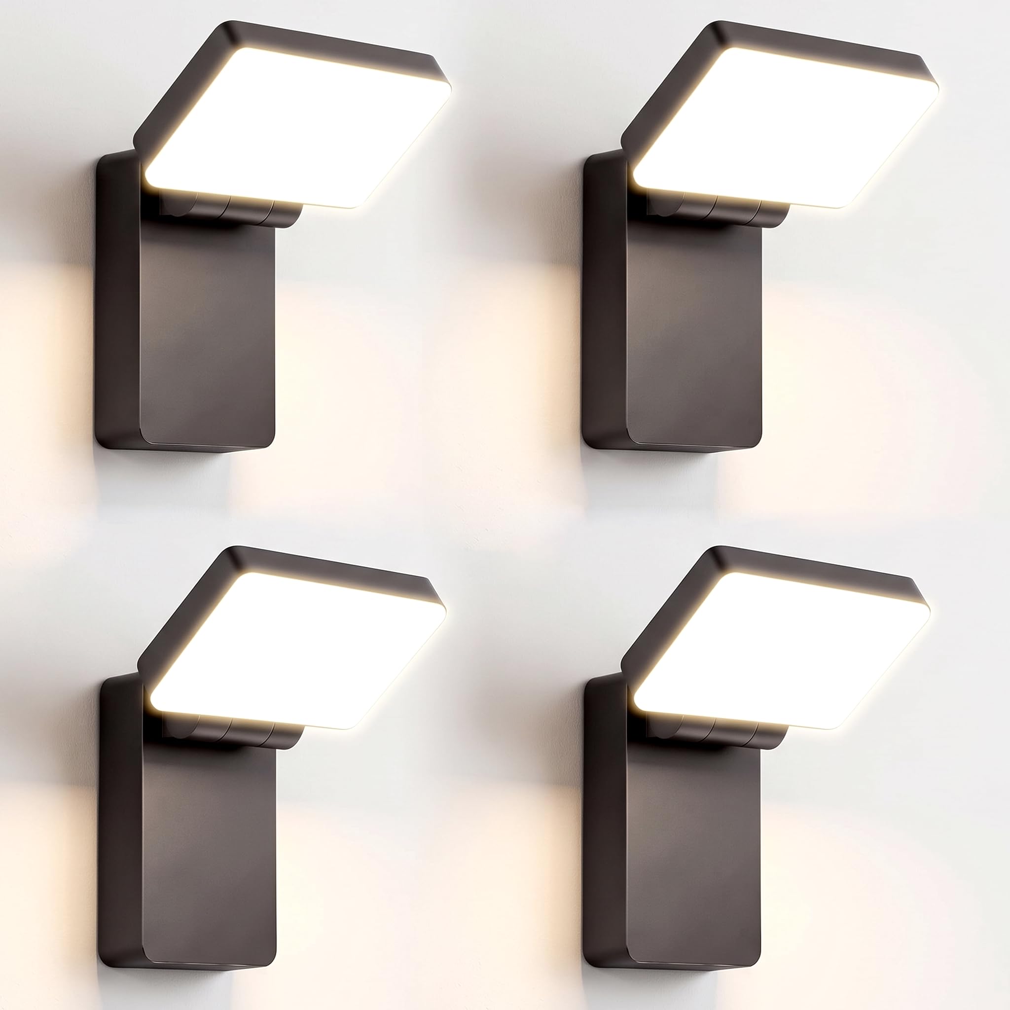 Kingwen Applique LED da Parete Esterno 40W, 3000K, Nero | Set di 4 Pannello orientabile a 360°, 3000 lm per lampada, IP65, alluminio pressofuso, luce calda per terrazza e giardino