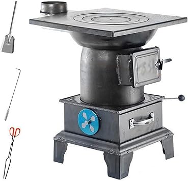 Portable Wood Burning Stove, Cast Iron Wood Fired Camping Stove, Indoor Outdoor Heater, Suitable for Charcoal, Wood, Grain Straw, Biomass Pellets