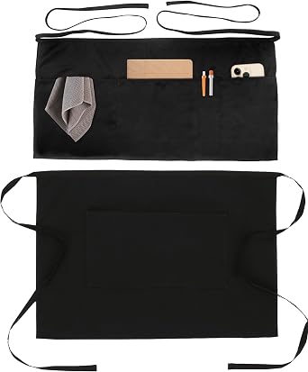 Xeoxarel Half Apron and Bistro Apron with Pockets Black Bundle