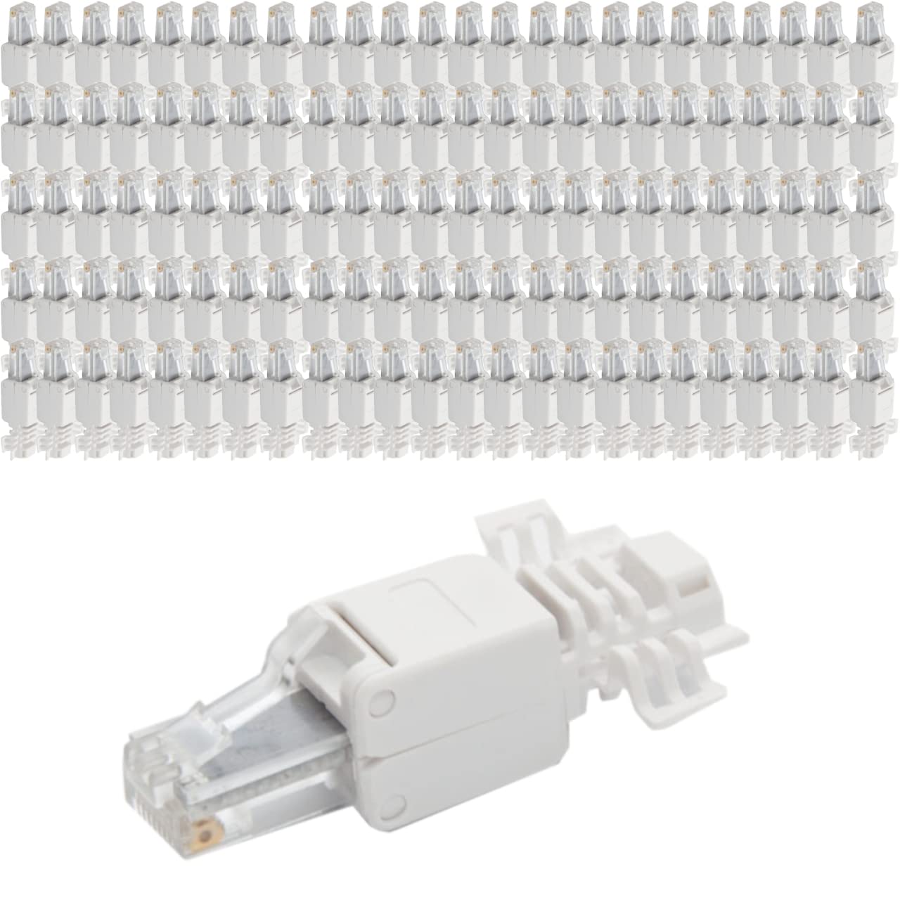 Premium X 100x Netzwerkstecker CAT6a RJ45 Adapter Kupplung für CAT6 und CAT7 Verlegekabel Patchkabel AWG 24, 25 und 26 Innenleiter LAN Stecker Werkzeugfrei Werkzeuglos Stecker