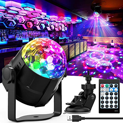 Disco Ball Light, 15 Colors Sound Activated Party Lights with Remote Control DJ Lights for Room Decor, Portable Rotating LED Strobe Lights with 8 Brightness and USB Plug in for Car Bedroom Party Xmas